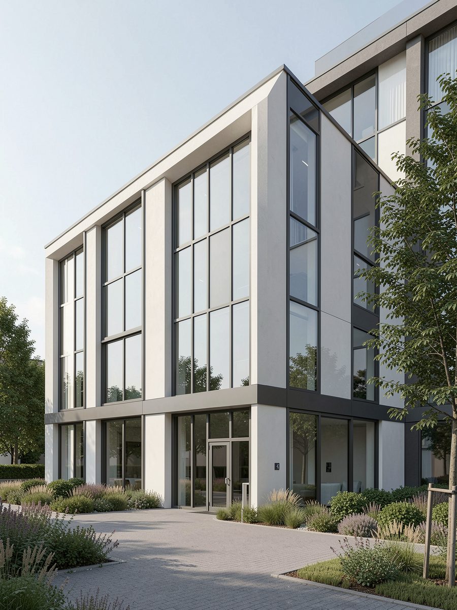 Modernes Bürogebäude – virtueller Bürositz